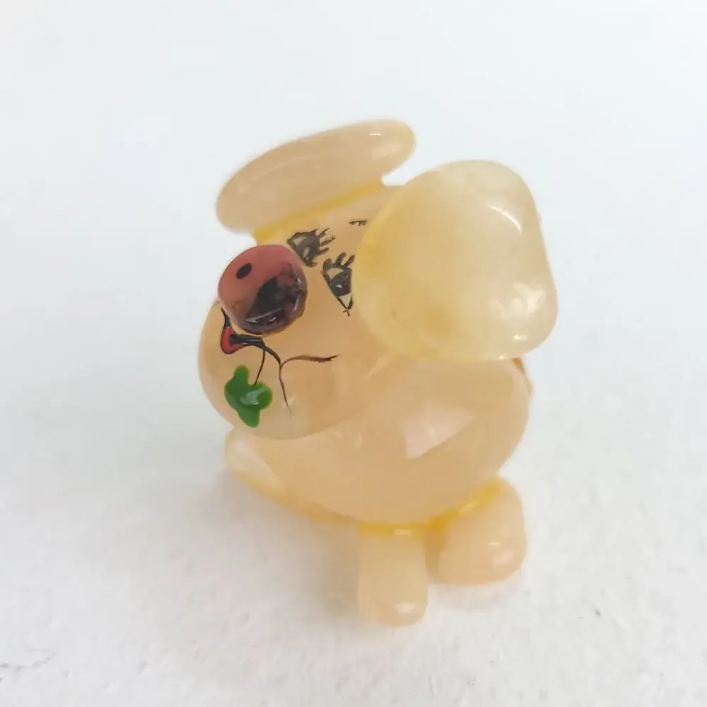 Pink Stone Pig Eating a Clover Mini Figuring Metal Curly Tail Piggy Cute Sweet